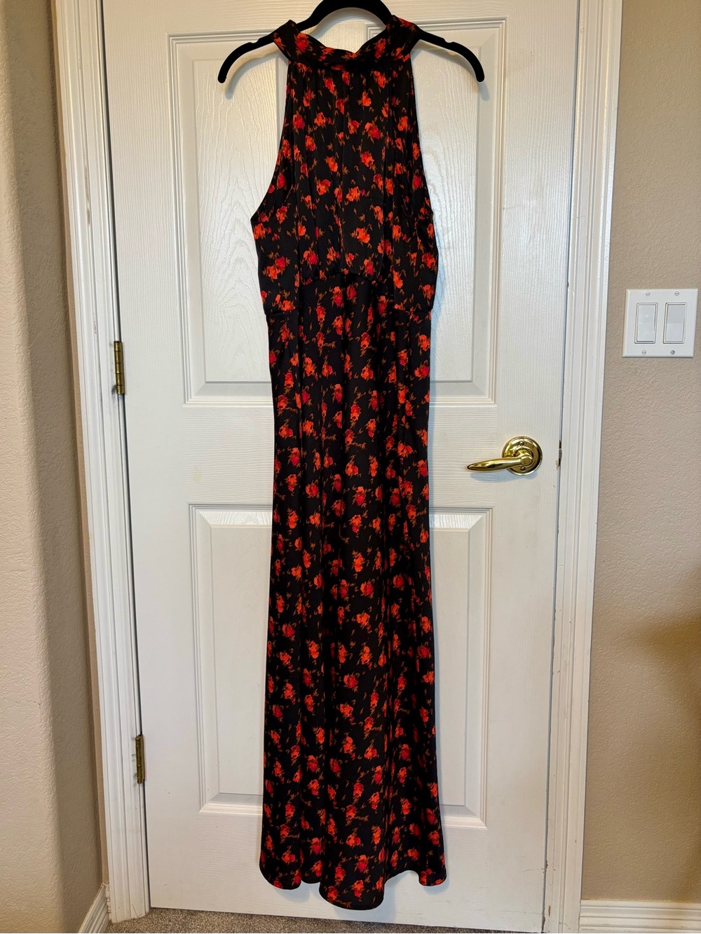 Black Maxi Dress with Red Floral Print a new day
